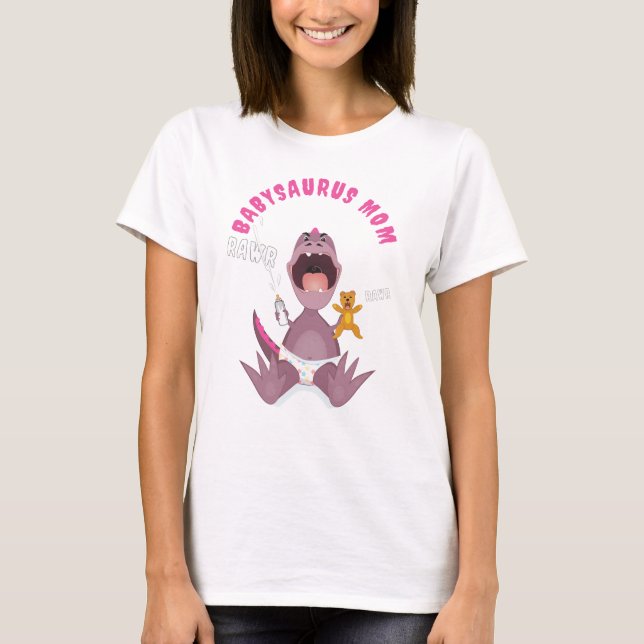 Rosa Babysaurus-Mama T-Rex  T-Shirt (Vorderseite)