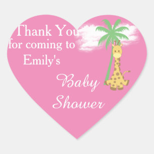 Rosa Babyshower-Giraffe-Dankeschön-Aufkleber Herz-Aufkleber