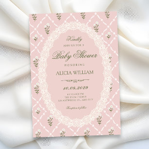 Rosa Babyshower mit Blumenmuster Einladung