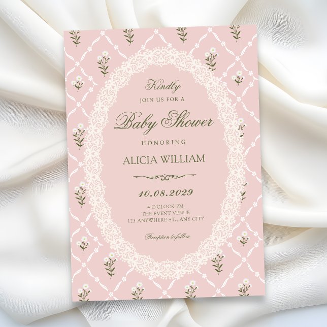Rosa Babyshower mit Blumenmuster Einladung (Von Creator hochgeladen)