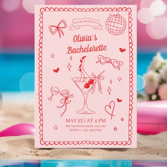 Rosa Bachelorette Cocktail Party Bachelorette Einladung (Von Creator hochgeladen)