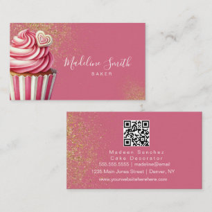 Rosa Bäckerei Glitzer Cupcakes Barcode Visitenkarte