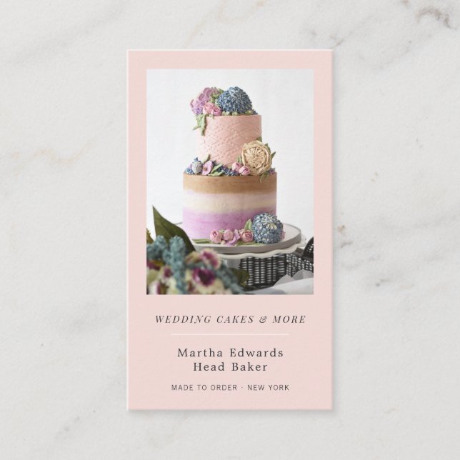 Rosa Bäckerei rustikale Hochzeitstorte Fotografie Visitenkarte (Vorderseite)
