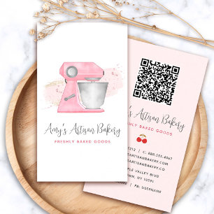 Rosa Backmischermaschinen-Logo QR-Code Konditor-Lo Visitenkarte
