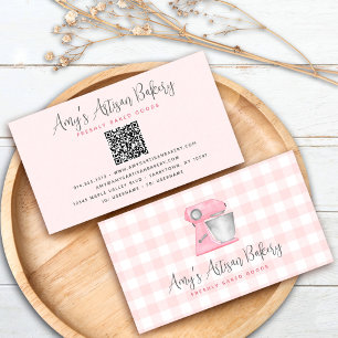 Rosa Backmischermaschinen-QR-Code-Gingham-Muster Visitenkarte
