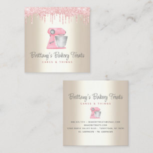 Rosa Backmischermixer Glittertropfen auf Gold Quadratische Visitenkarte