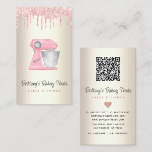 Rosa Backmischermixer Glittertropfen QR-Code Gold Visitenkarte