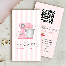Rosa Backmischermuster-QR-Code mit Streifen Visitenkarte