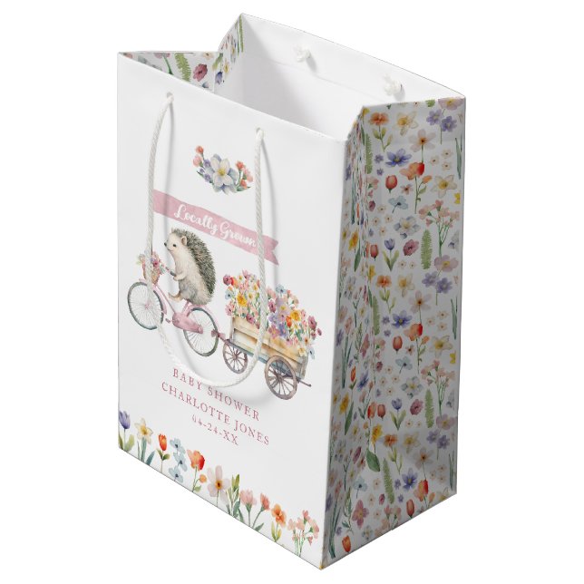 Rosa Bag für Igel-Dusche Mittlere Geschenktüte (Rückseite Schrägansicht)
