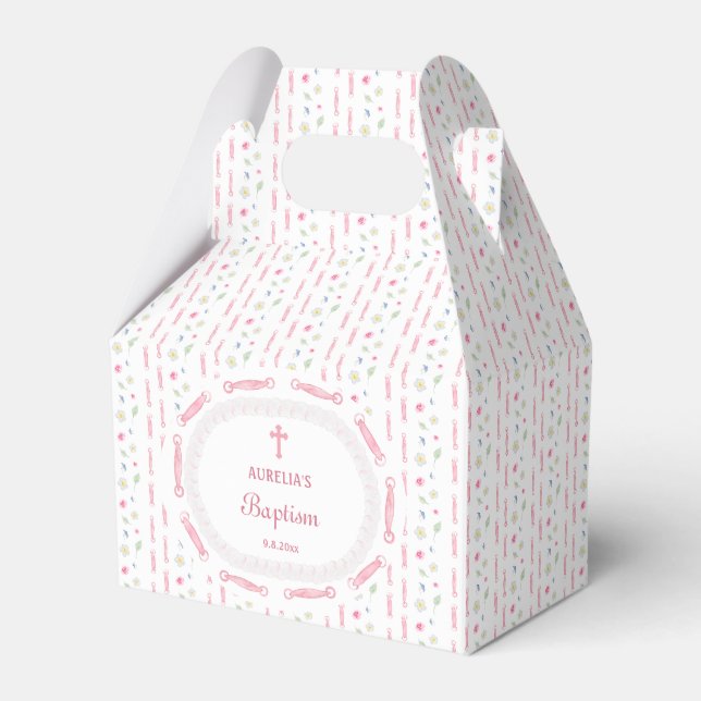 Rosa Balken Rahmen florale Gable Gefälligkeitsboxe Geschenkschachtel (Vorderseite)