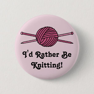 Rosa Ball des Garns u. der Stricknadeln Button