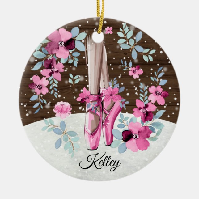Rosa Ballerina Ballettschuhe Wasserfarbe Keramik Ornament (Vorne)