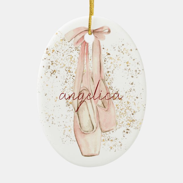 Rosa Ballerina Dancer Schuhe Gold Glitzer Keramik Ornament (Vorne)