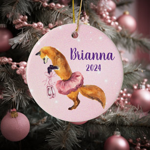 Rosa Ballerina Fuchs personalisierter Name  Keramik Ornament