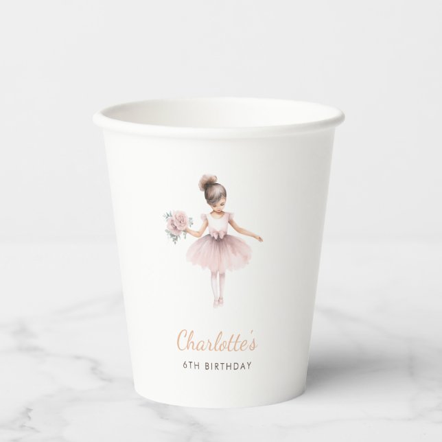 Rosa Ballerina Girl Pappbecher (Vorderseite)