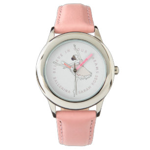 Rosa Ballerina Girl Personalisierter Name Traumstr Armbanduhr