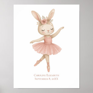 Rosa Ballerina-Hasen-Mädchen-Kinderzimmer-Schlafzi Poster