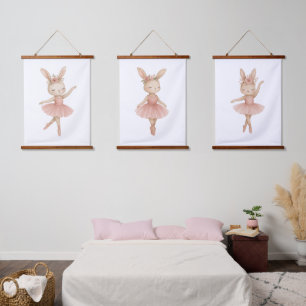 Rosa Ballerina-Hasen-Mädchen-Kinderzimmer-Schlafzi Wandteppich Mit Holzrahmen