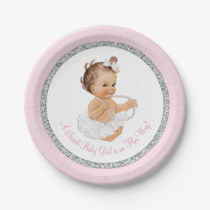 Rosa Ballerina-Perlen-Baby-Mädchen-Party Pappteller