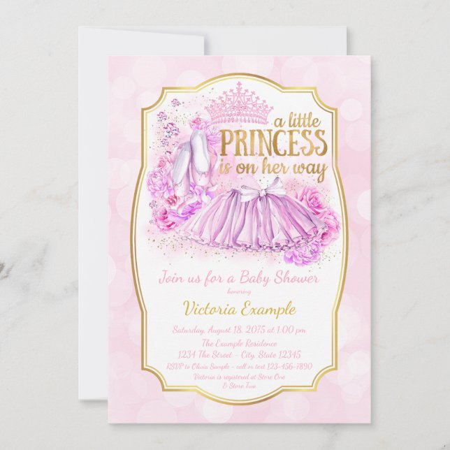 Rosa Ballerina Princess Kinderdusche Einladung (Vorderseite)