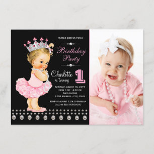 Rosa Ballerina-Prinzessin Pearl Girl Birthday Einladung