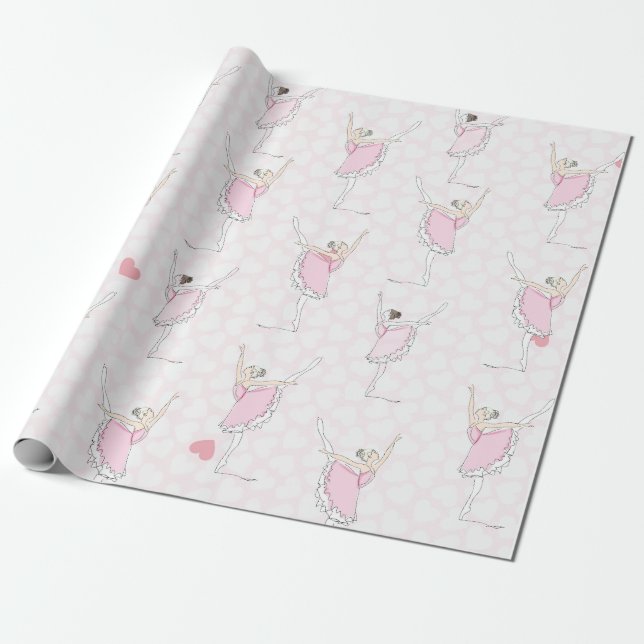Rosa Ballerina Rosa Herz Girl Tänzerin Geschenkpapier (Ungerollt)