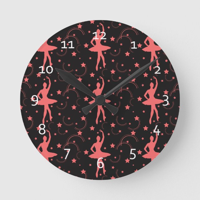 Rosa Ballerina Runde Wanduhr (Vorderseite)