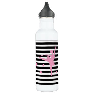Rosa Ballerina Schwarz & Weiß Streifen Wasser Flas Edelstahlflasche