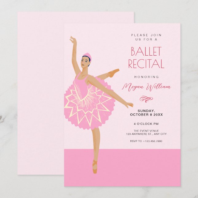 Rosa Ballerina Tanzballet Erwägung Einladung (Vorne/Hinten)