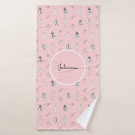 Rosa Ballerina und Blume Badehandtuch