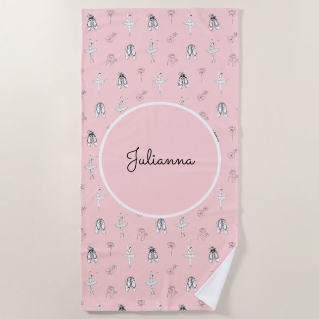 Rosa Ballerina und Blume Strandtuch (Vorderseite)