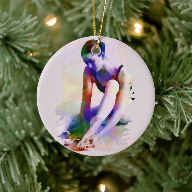 Rosa Ballerina Wasserfarbe Zeitgenössische Kunst Keramik Ornament (Baum)