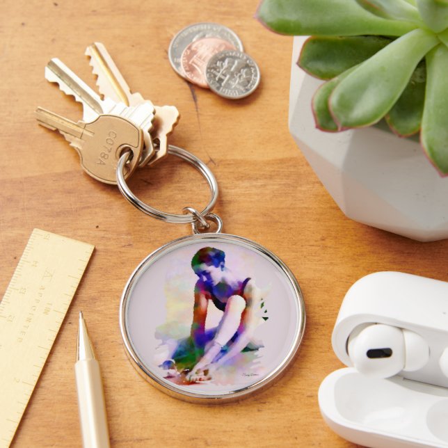 Rosa Ballerina Wasserfarbe Zeitgenössische Kunst Schlüsselanhänger (Schreibtisch)