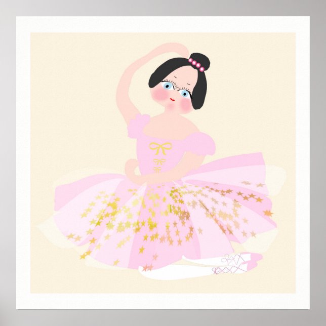 Rosa Ballerinakunst Illustration Poster (Vorne)