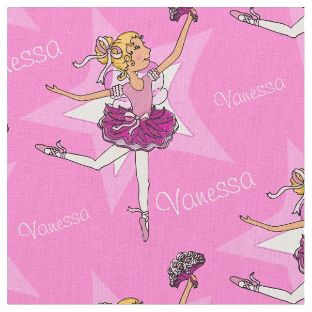 Rosa Ballerinas tanzen individuelle Name Stoff (Nahaufnahme)