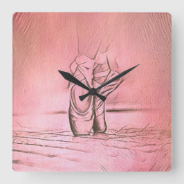 Rosa Ballettschuhe auf Pointe Quadratische Wanduhr