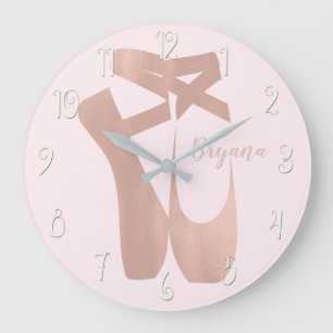 Rosa Ballettschuhe Ballerina Rose Personalisiert Große Wanduhr