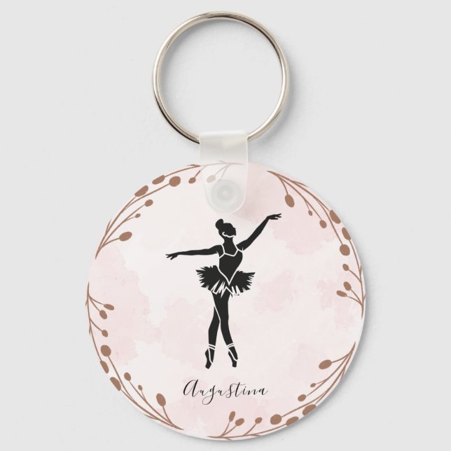 Rosa Balletttänzerin Ballerina Name Prima Schlüsselanhänger (Vorderseite)