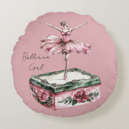 Rosa Balletttänzerin Mädchen Rundes Kissen