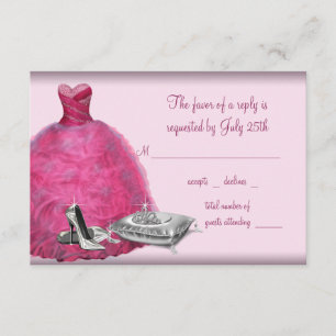 Rosa Ballkleid-hohe Ferse beschuht Quinceanera RSVP Karte