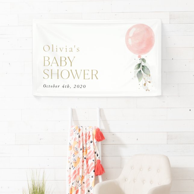 Rosa Ballon, Eukalyptus, Babydusche Willkommen Banner (Insitu)