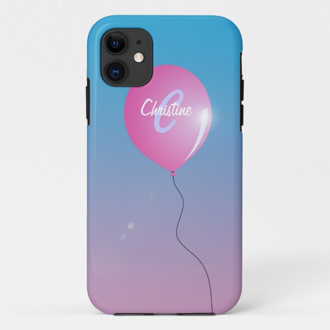 Rosa Ballon im Himmel inspirierende Name Monogram Case-Mate iPhone Hülle (Rückseite)