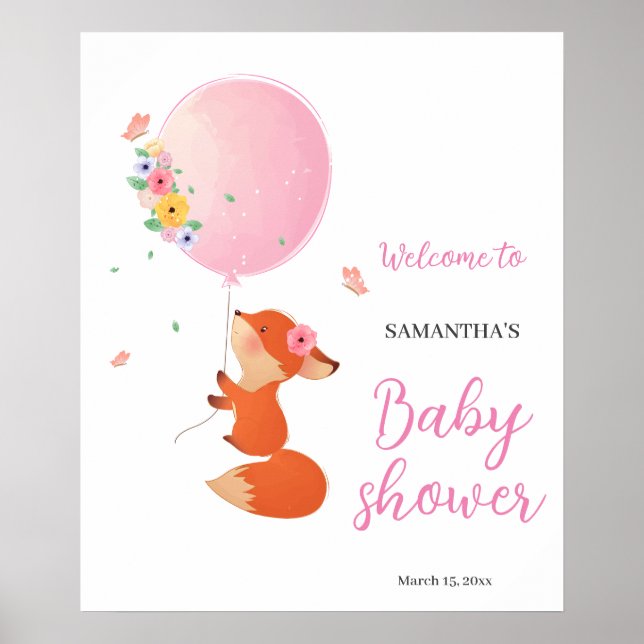 Rosa Ballon mit niedlicher Babydusche Begrüßungsze Poster (Vorne)