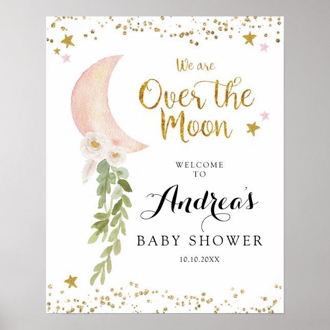 Rosa Ballon über dem Mond Begrüßungszeichen Poster (Vorne)