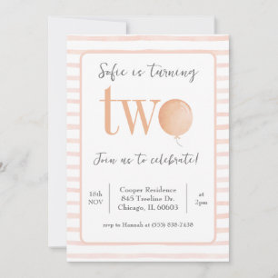 Rosa Ballon Zweite Geburtstagsfeier Einladung