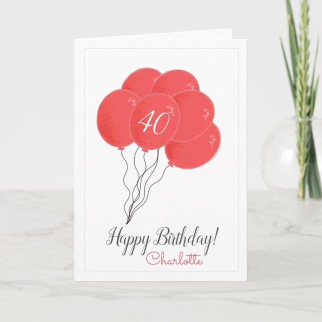Rosa Ballonkarte zum 40. Geburtstag Karte (Vorderseite)