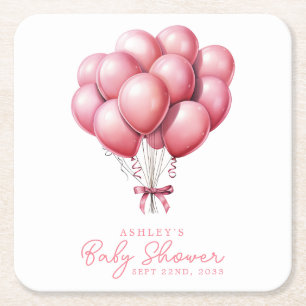 Rosa Ballons Aquarell Mädchen Baby Shower Rechteckiger Pappuntersetzer