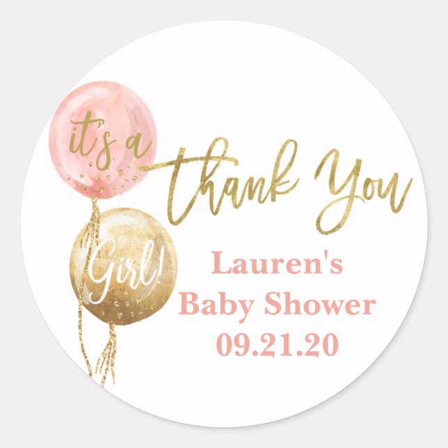 Rosa Ballons Babydusche Runder Aufkleber (Vorderseite)