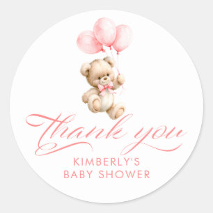 Rosa Ballons Teddybär Baby Shower Danke Runder Aufkleber