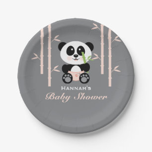 Rosa Bambuspanda-Babyparty Pappteller